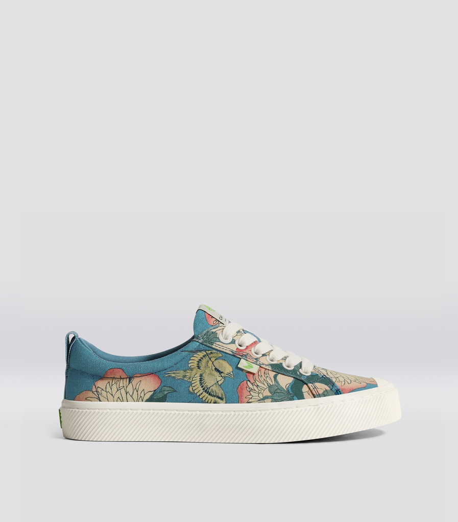 CARIUMA: Women's Hokusai Peonies & Canary Canvas Print Sneakers | OCA Low