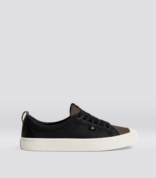 OCA Low Black Premium Leather Dark Khaki Suede Sneaker Women