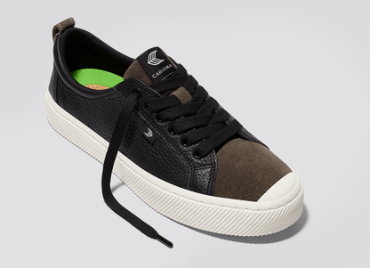 OCA Low Black Premium Leather Dark Khaki Suede Sneaker Women