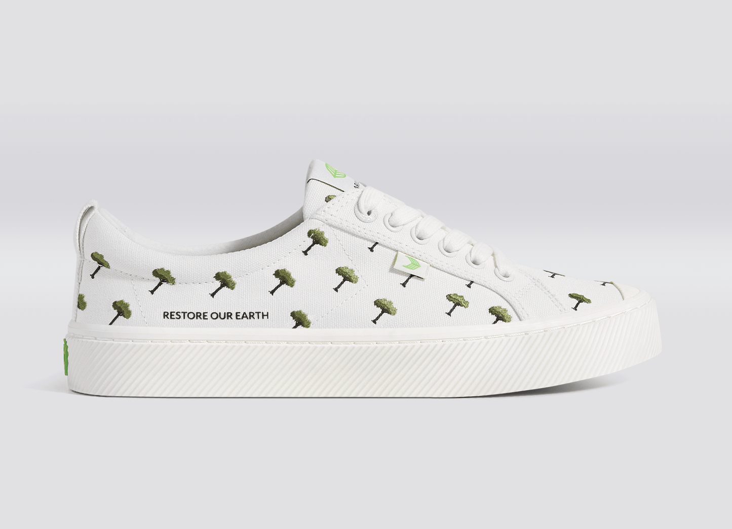 OCA Low Earth Day Embroidered Tree Off-White Canvas Sneaker Women