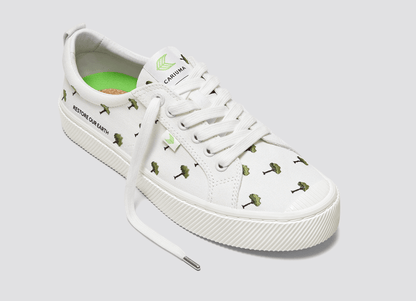 OCA Low Earth Day Embroidered Tree Off-White Canvas Sneaker Women