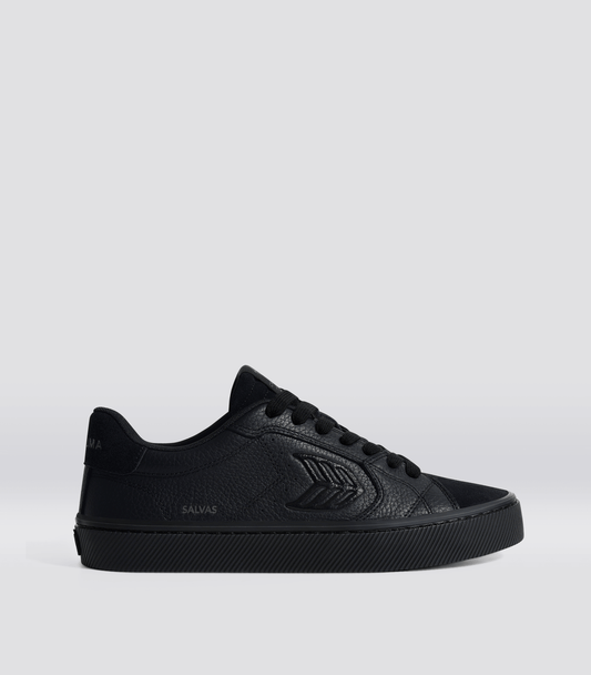 SALVAS All Black Premium Leather and Suede Ash Grey Logo Sneaker Men