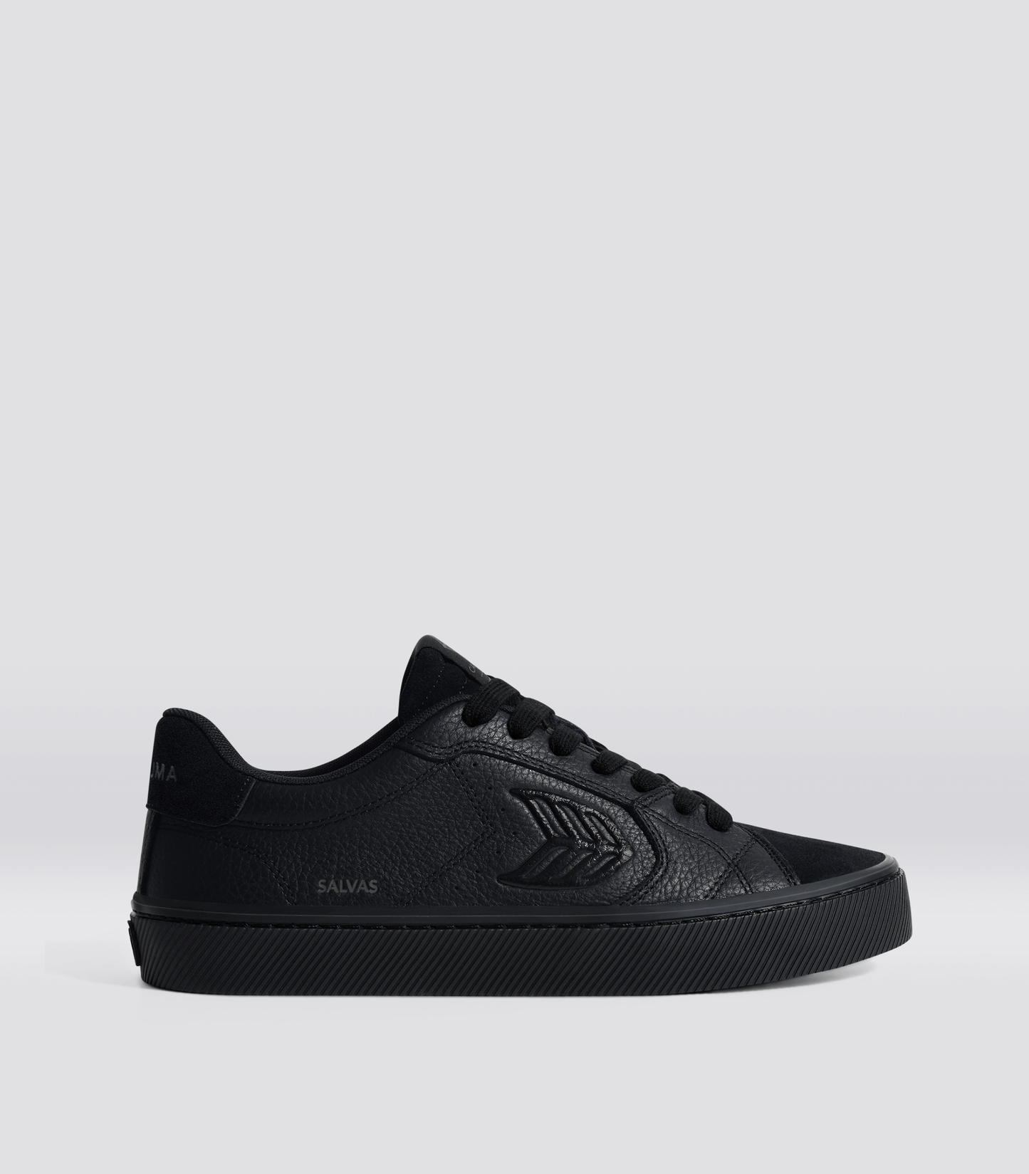 SALVAS All Black Premium Leather and Suede Ash Grey Logo Sneaker Women