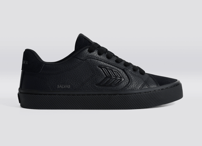 SALVAS All Black Premium Leather and Suede Ash Grey Logo Sneaker Men