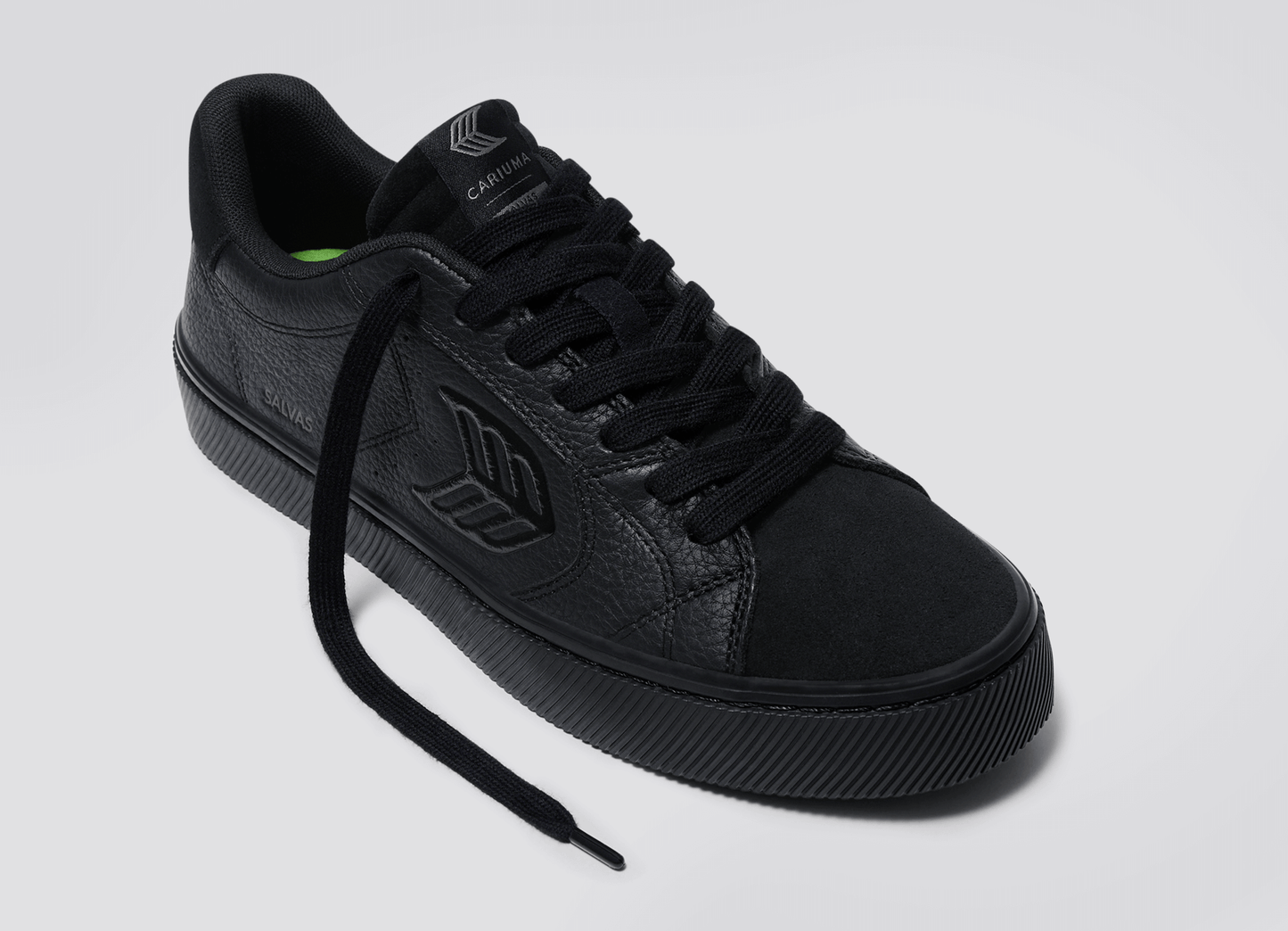 SALVAS All Black Premium Leather and Suede Ash Grey Logo Sneaker Men