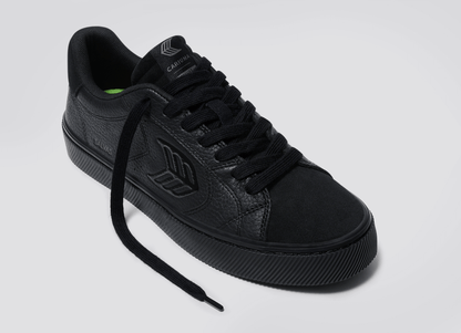 SALVAS All Black Premium Leather and Suede Ash Grey Logo Sneaker Men