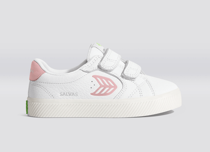 SALVAS White Premium Leather Rose Logo Sneaker Kids