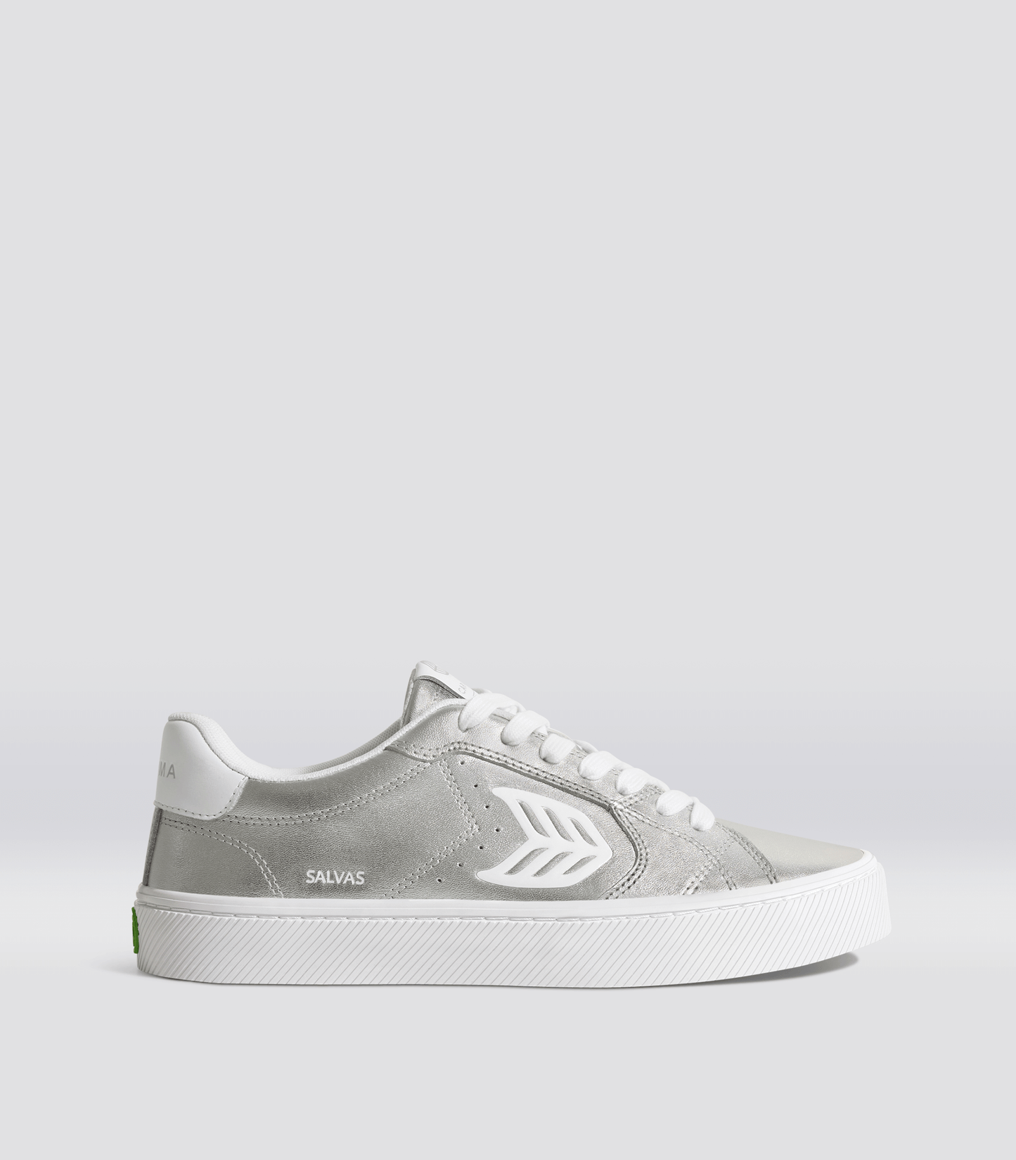 SALVAS Metallic Silver Leather White Logo Sneaker Men