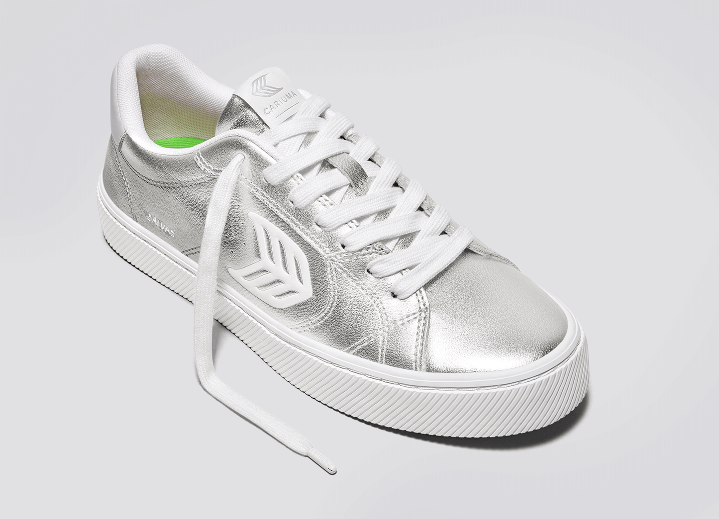 SALVAS Metallic Silver Leather White Logo Sneaker Men