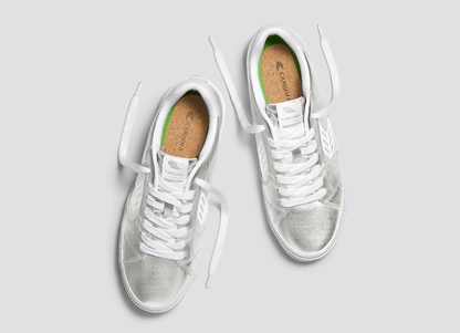 SALVAS Metallic Silver Leather White Logo Sneaker Men