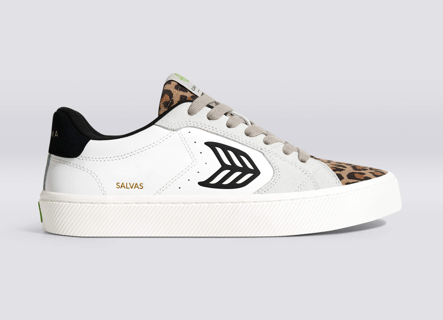 SALVAS White Leather Leopard Print Suede Black Logo Sneaker Men