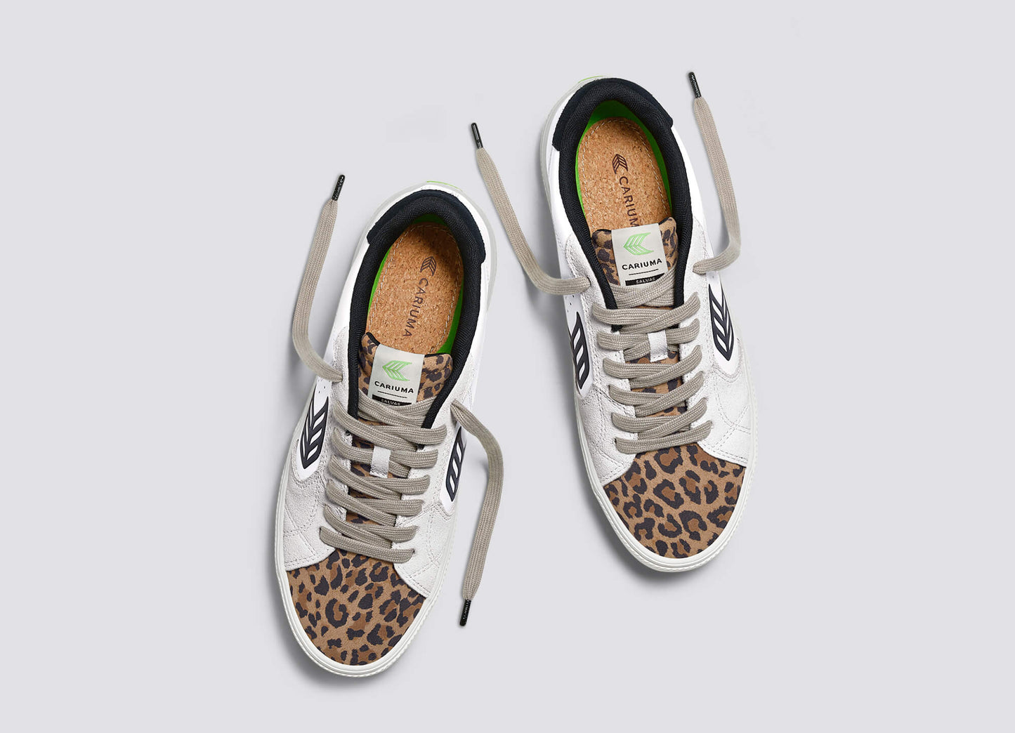 SALVAS White Leather Leopard Print Suede Black Logo Sneaker Men