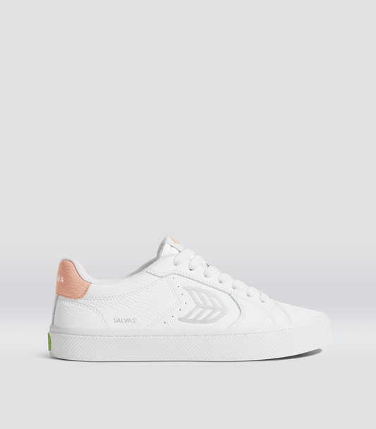 SALVAS White Premium Leather Ice Logo Beige Sneaker Women