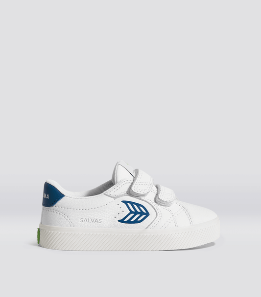 SALVAS White Premium Leather Mystery Blue Logo Sneaker Kids