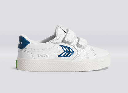 SALVAS White Premium Leather Mystery Blue Logo Sneaker Kids