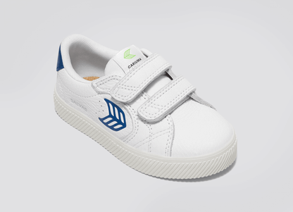 SALVAS White Premium Leather Mystery Blue Logo Sneaker Kids