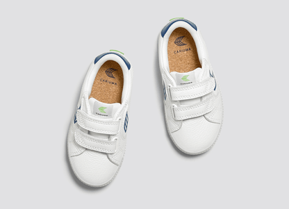 SALVAS White Premium Leather Mystery Blue Logo Sneaker Kids