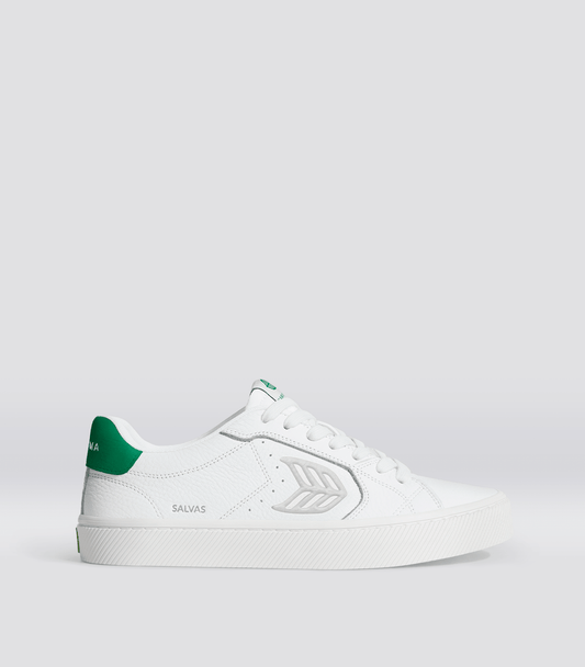 SALVAS White Premium Leather Ice Logo Green Sneaker Women