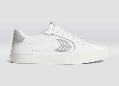 SALVAS White Premium Leather Onyx Grey Logo Sneaker Women