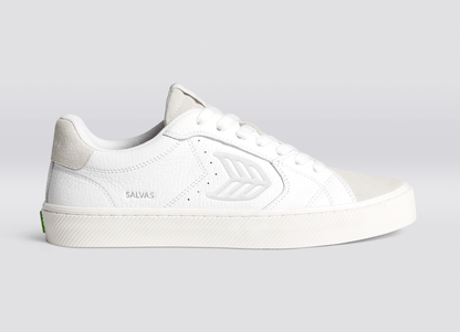 SALVAS White Premium Leather Vintage White Suede Ice Logo Sneaker Women