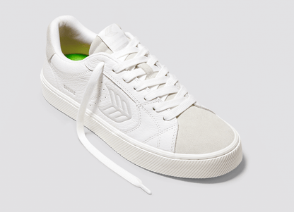 SALVAS White Premium Leather Vintage White Suede Ice Logo Sneaker Women