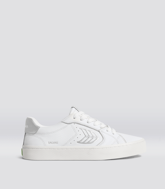 SALVAS White Premium Leather Silver Logo Sneaker Women