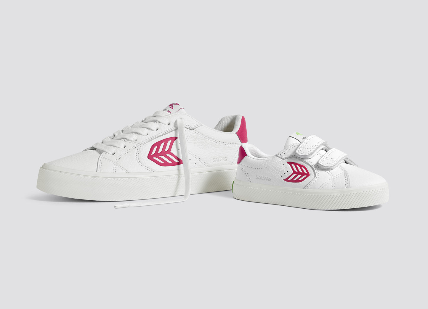 SALVAS White Premium Leather Jazzy Pink Logo Sneaker Kids