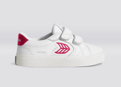 SALVAS White Premium Leather Jazzy Pink Logo Sneaker Kids