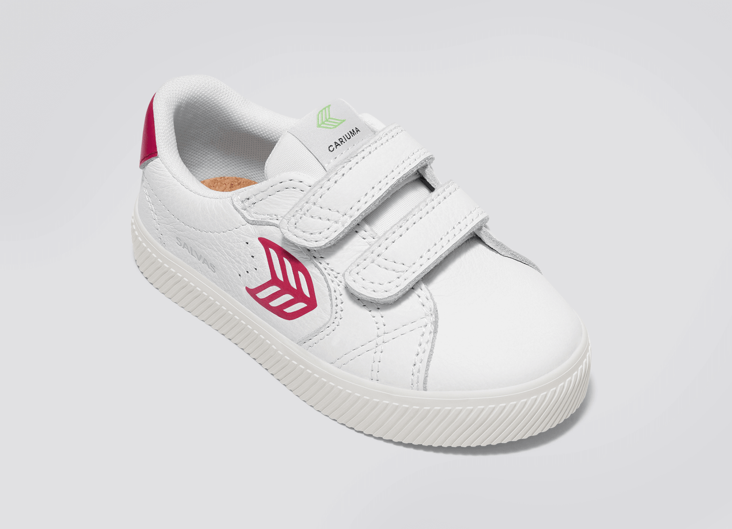 SALVAS White Premium Leather Jazzy Pink Logo Sneaker Kids