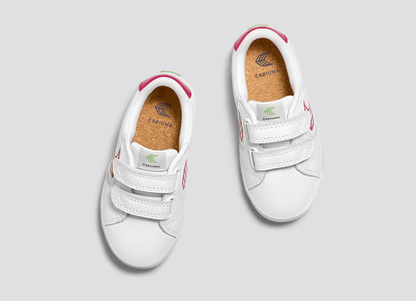 SALVAS White Premium Leather Jazzy Pink Logo Sneaker Kids