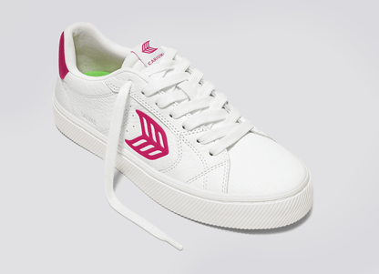 SALVAS White Premium Leather Jazzy Pink Logo Sneaker Women