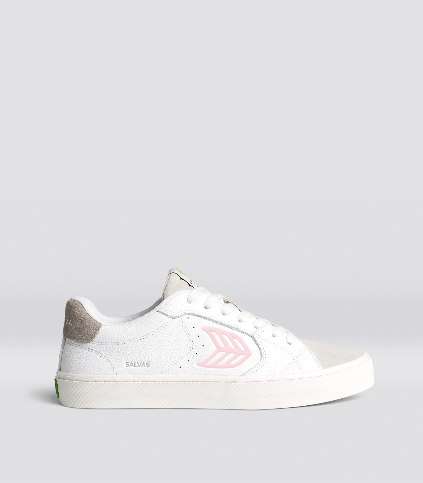 SALVAS White Premium Leather Vintage White Suede Rose Logo Sneaker Women