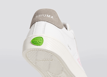 SALVAS White Premium Leather Vintage White Suede Rose Logo Sneaker Women