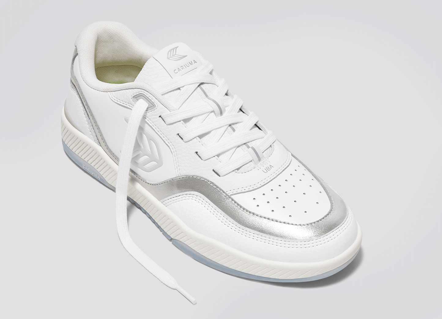 UBA White Leather Metallic Accents Ice Logo Sneaker Women