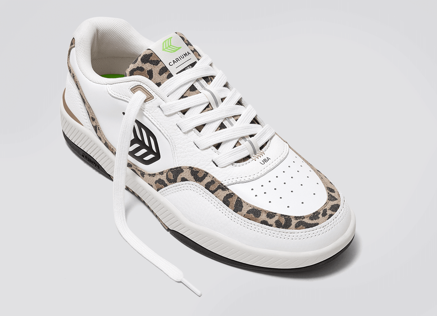 UBA White Leather Leopard Print Suede Black Logo Sneaker Women