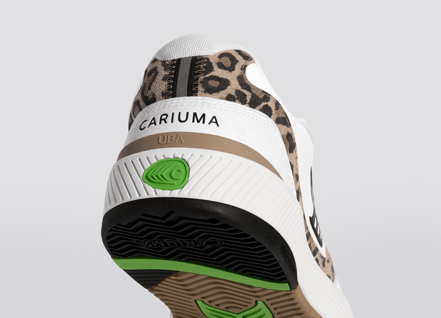 UBA White Leather Leopard Print Suede Black Logo Sneaker Women