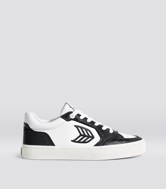 VALLELY White Leather Black Accents Sneaker Men