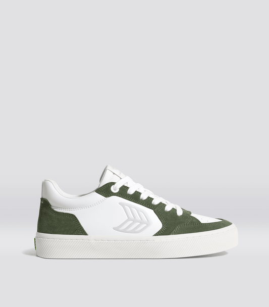 VALLELY White Leather Bronze Green Suede Ice Logo Sneaker Men