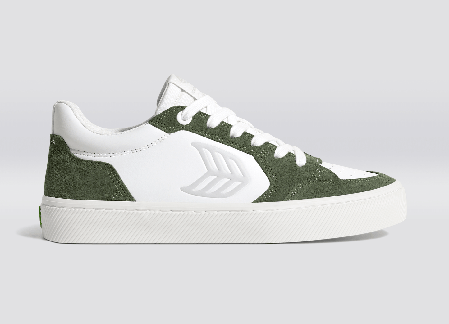 VALLELY White Leather Bronze Green Suede Ice Logo Sneaker Men