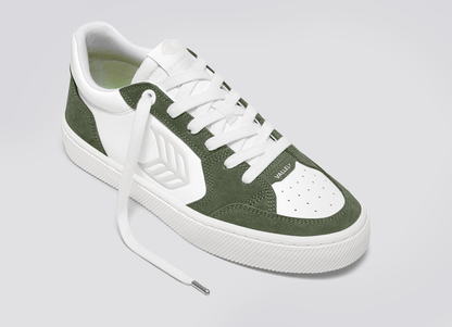 VALLELY White Leather Bronze Green Suede Ice Logo Sneaker Men