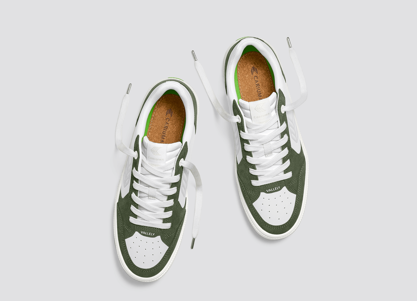 VALLELY White Leather Bronze Green Suede Ice Logo Sneaker Men