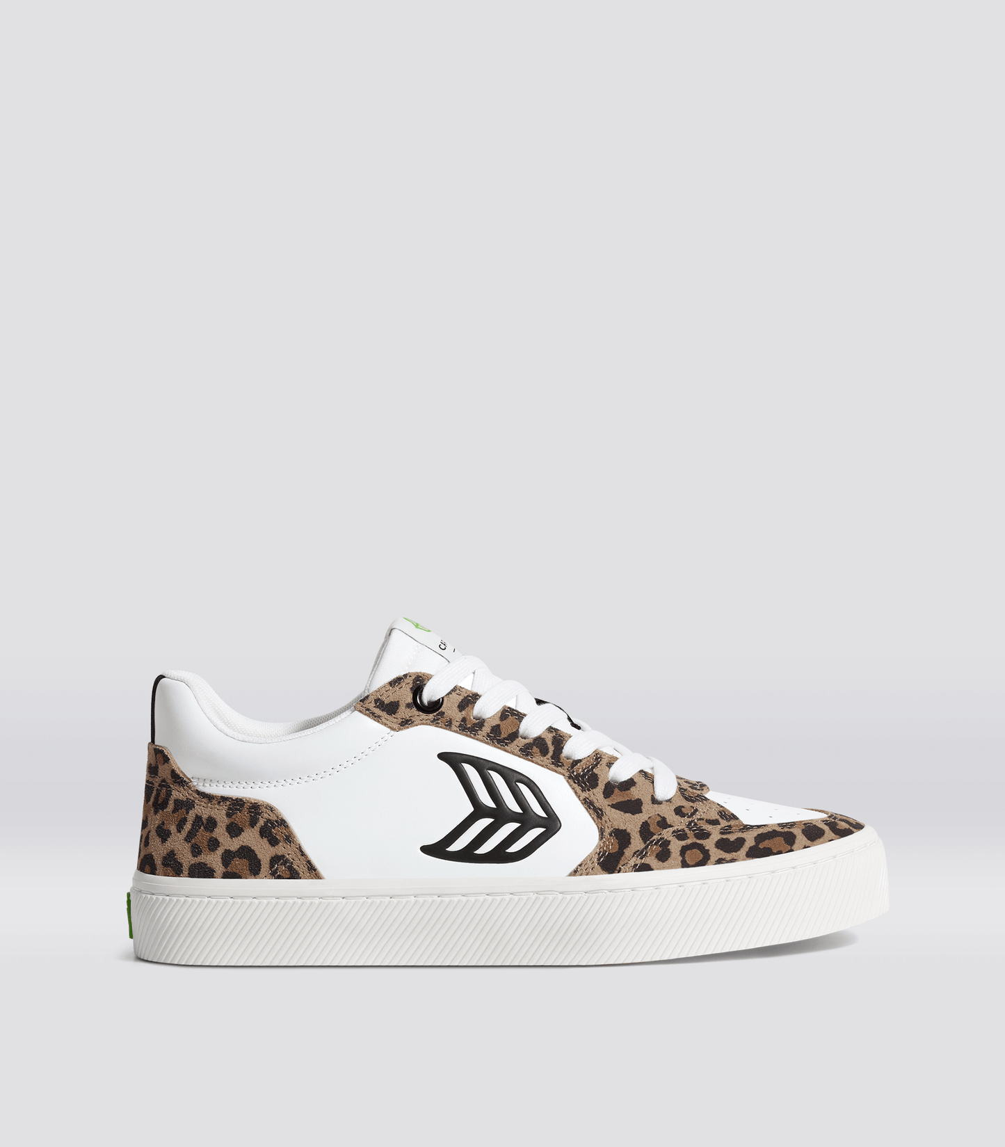 VALLELY White Leather Leopard Print Suede Black Logo Sneaker Women