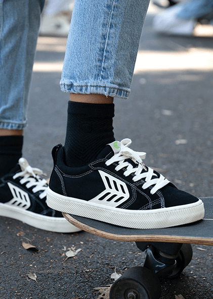 CATIBA PRO Low Black Suede and Canvas Contrast Thread Ivory Logo Sneaker Women