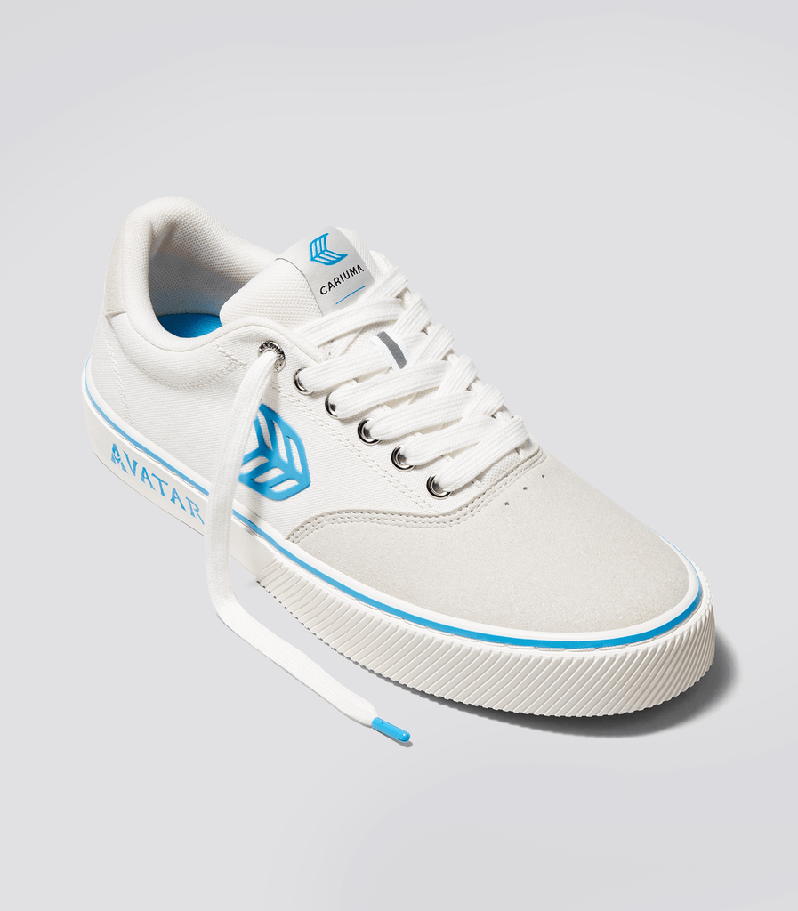 Cariuma | NAIOCA Pro Avatar Vintage White Suede Off-White Canvas Blue Logo Sneaker Women | 5 US | NAIOCA Pro Avatar Off-White/Blue