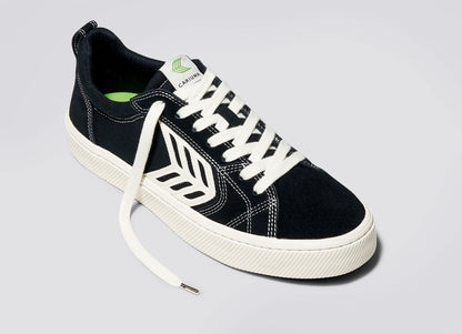 CATIBA PRO Low Black Suede and Canvas Contrast Thread Ivory Logo Sneaker Men