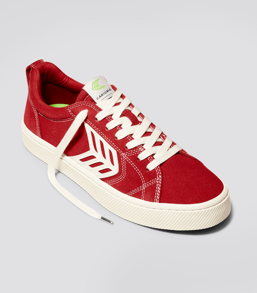 CATIBA PRO Low Samba Red Suede and Canvas Contrast Thread Ivory Logo  Sneaker Men