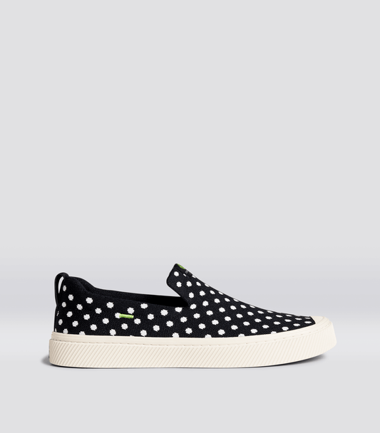 IBI SLIP-ON Black Knit White Polka Dots Sneaker Women