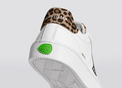 SALVAS White Leather Black Logo Leopard Print Sneaker Men