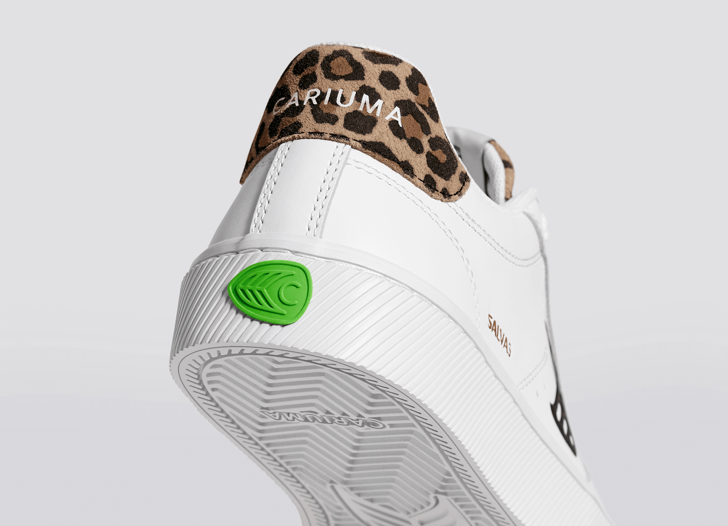 SALVAS White Leather Black Logo Leopard Print Sneaker Women