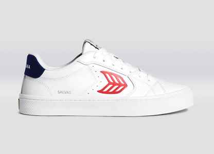 SALVAS White Leather Red Logo Navy Sneaker Men